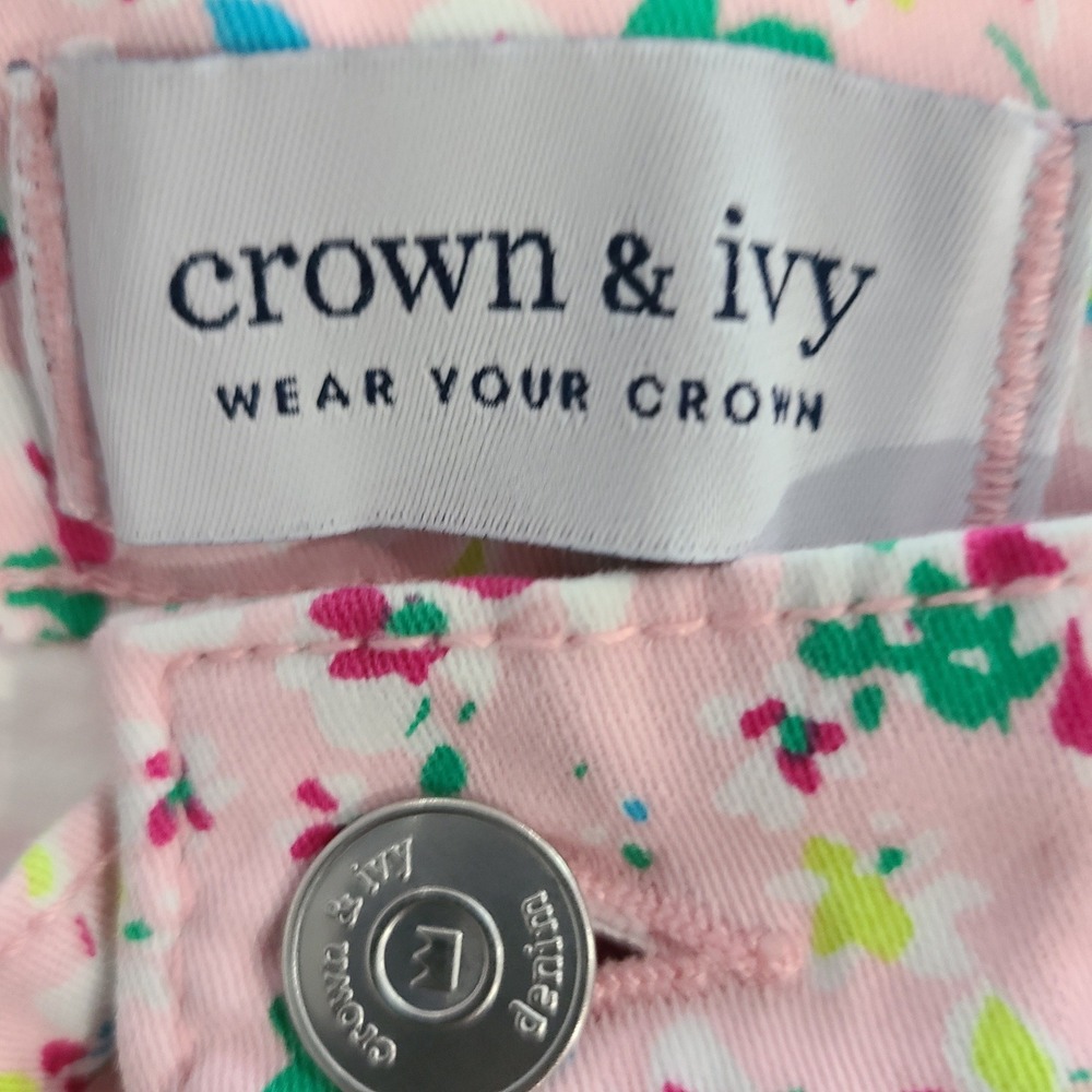 Crown & Ivy Libby Flowers Pink Floral High Rise Skinny Jeans Womens 8 NWT - Picture 2 of 14